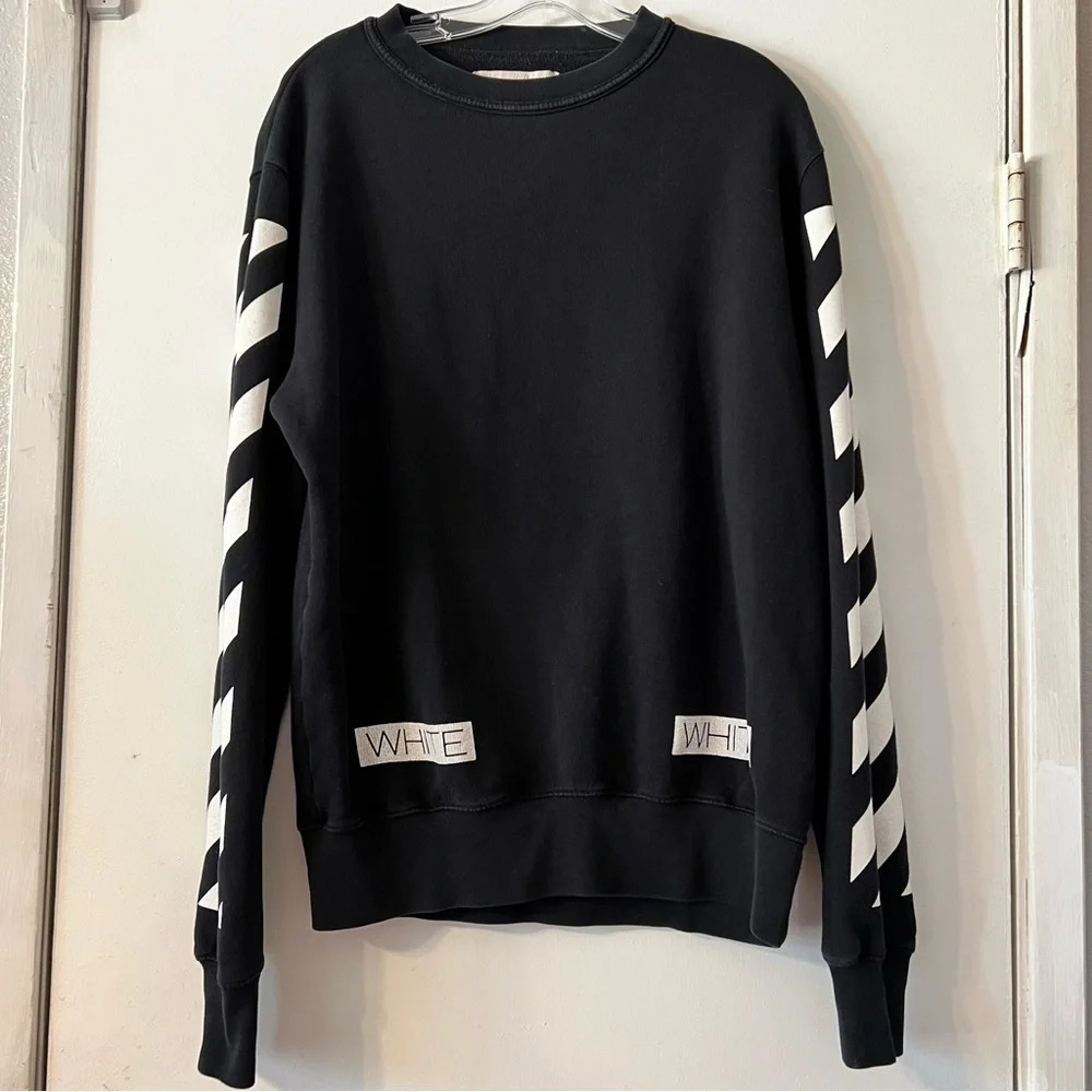 Off White Blue Collar Crewneck Sweater Virgil Abloh Streetwear Logo Small Black